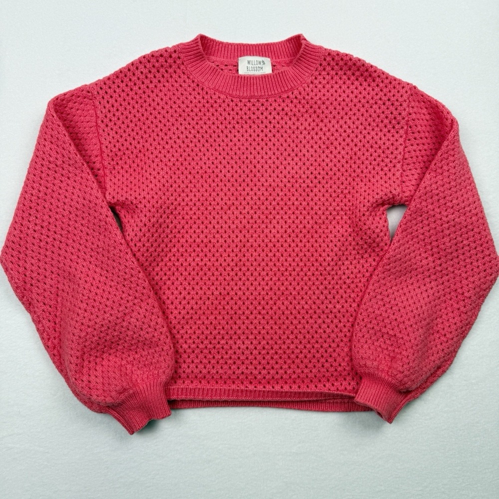 Willow Blossom Girls Pink Knit Sweater Size 7/8 Open Weave Long Sleeve